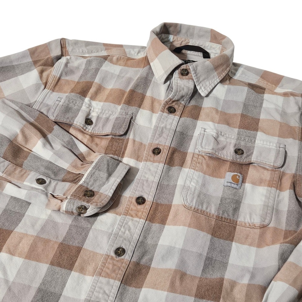 Carhartt Men's Plaid Flannel Shirt Loose Fit‎ Long Sleeve Workwear M thick heavy